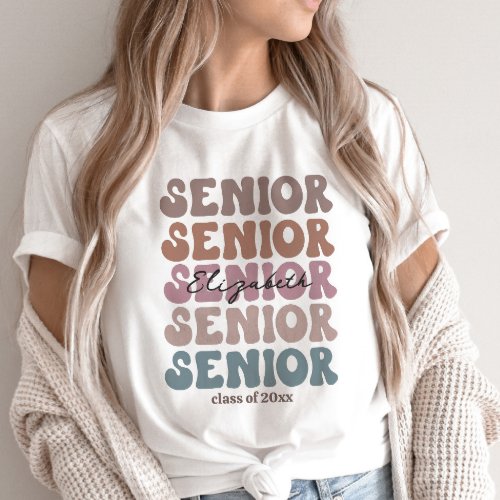 Grad 2023 Senior Class Trendy Stacked Custom Name T_Shirt