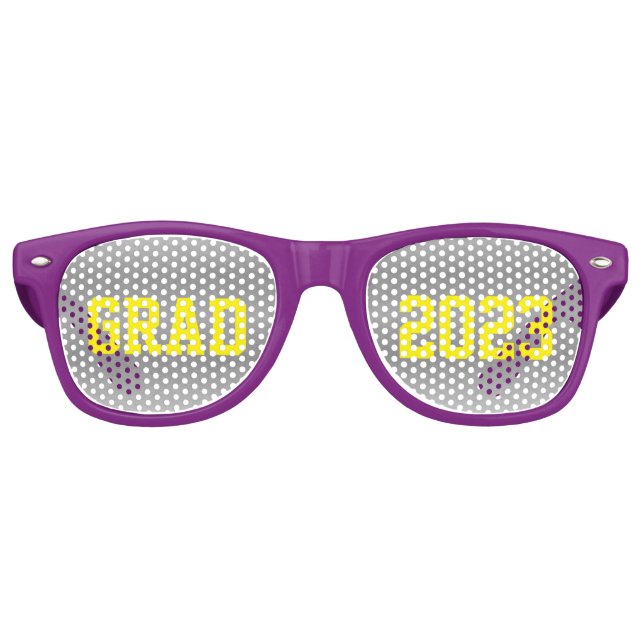 GRAD 2023 with Yellow Letters and Gray Back  Retro Sunglasses (Front)