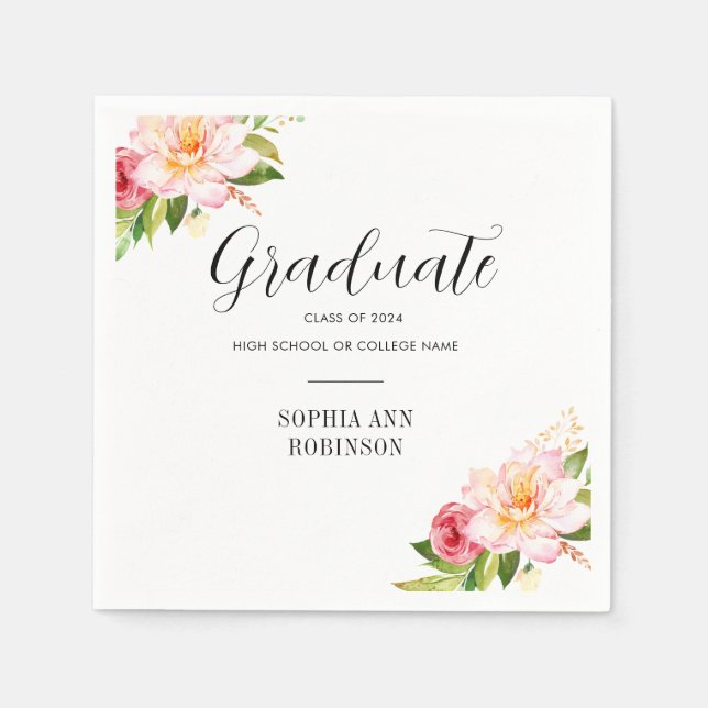 Grad 2024 Floral Graduation Party Napkins (Front)