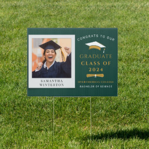 Grad 2024 Green Gold Photo Graduation Sign