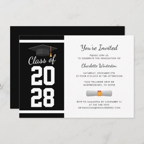 Grad 2024 Modern Black White Graduation Party Invitation