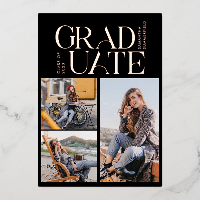 Grad 2024 Photo Collage Graduation Party Rose Gold Foil Invitation (Front)