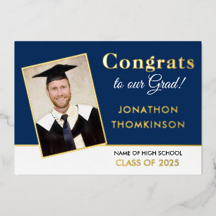Grad 2025 Announcement Gold Foil Photo Navy White