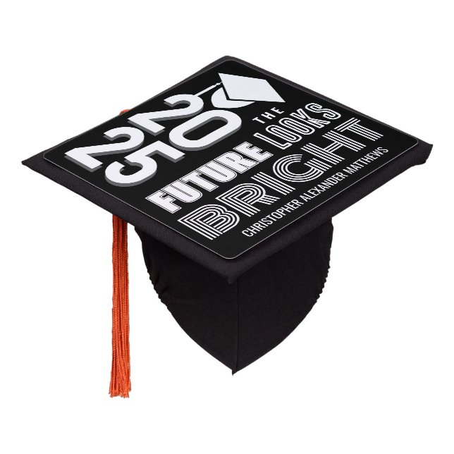 Grad 2025 Black Future Looks Bright Graduation Cap Topper (Angled)