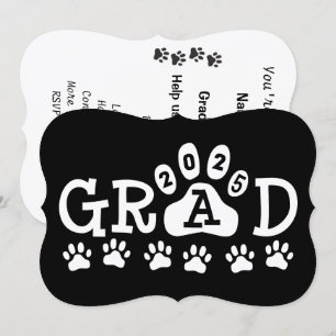 grad 2025 Black White Paw Prints Graduation Invitation