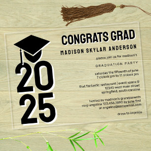 Grad 2025 Cap N Tassel Black And White Graduation Acrylic Invitations