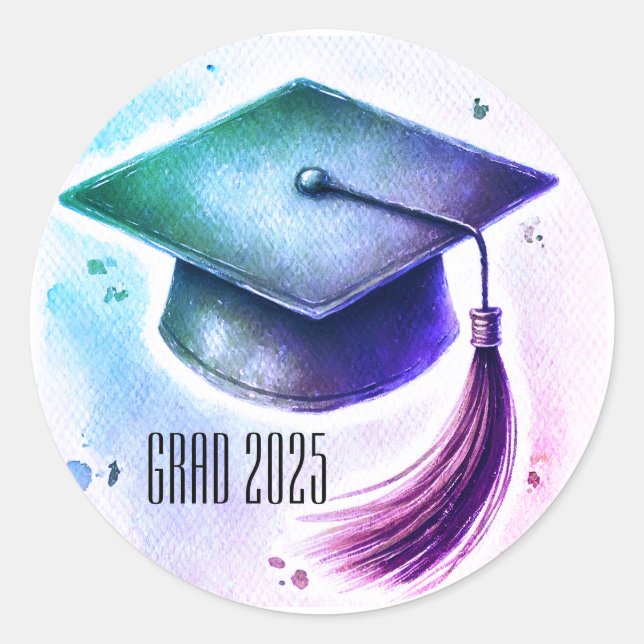 Grad 2025 Graduation Cap  Classic Round Sticker (Front)
