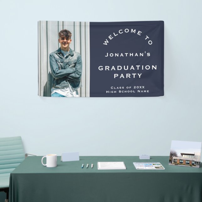 Grad 2025 Male Photo Navy Welcome Graduation Party Banner (Tradeshow)