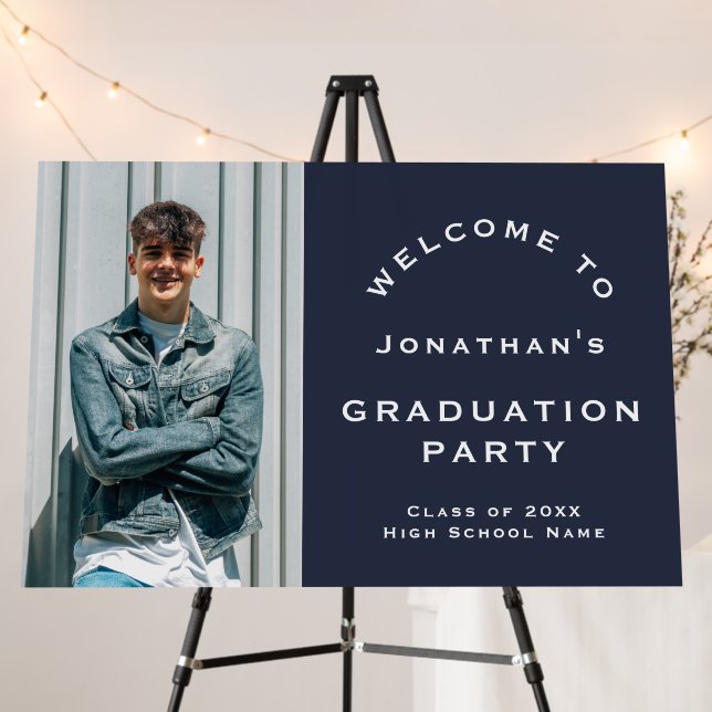 Grad 2025 Male Photo Welcome Graduation Party Navy Foam Board (In Situ (Stand))
