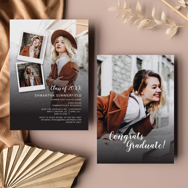 Grad 2025 Multi Photo Script Graduation Party Invitation (Creator Uploaded)