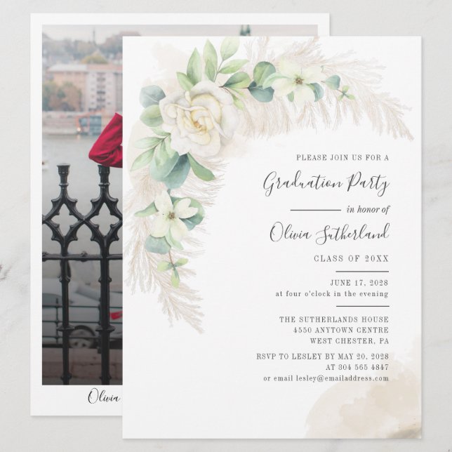 Grad 2025 Pampas Grass Graduation Party Invitation (Front/Back)