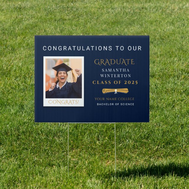Grad 2025 Photo Gold White Graduation Sign (Insitu)