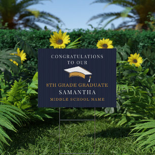 Grad 2026 8th Grade Navy Blue Graduation Sign
