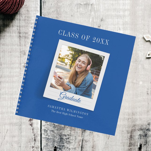 Grad 2026 Photo Blue Script Graduation Party Guest Notebook (Graduation Party Blue Photo Guestbook)