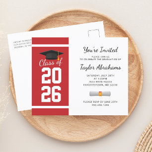 Grad 2026 Red White Graduation Party Invitation