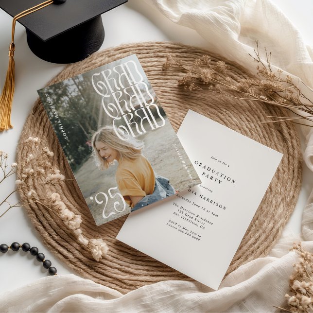 Grad '25 Wavy Typography Graduation Invitation (Creator Uploaded)