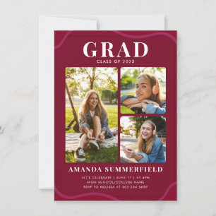 Grad 3 Photo Collage Graduation Party Invitation