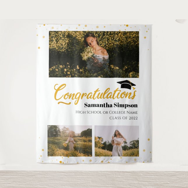 Grad 3 Photos Collage Graduation 2025 Tapestry (Front)