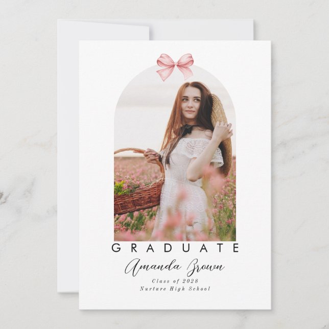 Grad Announcement 2025 Pink Bow Coquette Elegant  (Front)