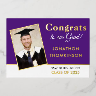 Grad Announcement Gold Foil Photo Purple