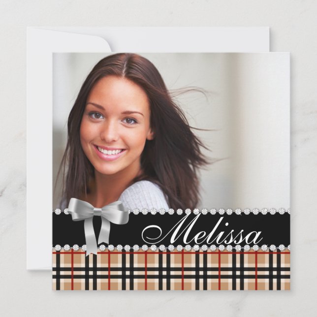 Grad Announcement Plaid Pattern Photo Modern (Front)
