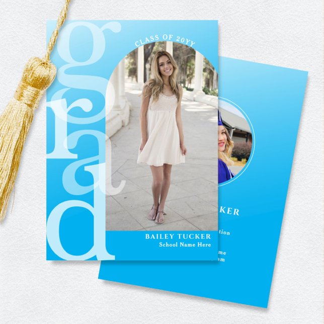 GRAD Arch Photo Ombre Blue Graduation Announcement (Creator Uploaded)