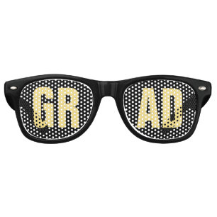 'GRAD' Black and Gold Graduation Party Retro Sunglasses