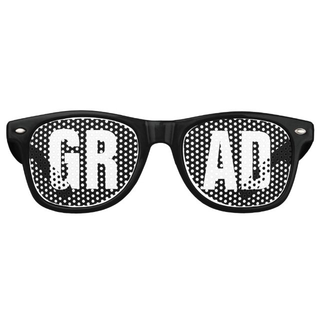 'GRAD' Black and White Graduation Party Retro Sunglasses (Front)