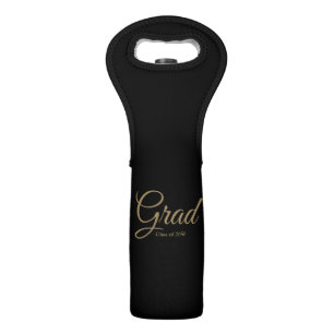 Grad black gold script class year elegant  wine bag