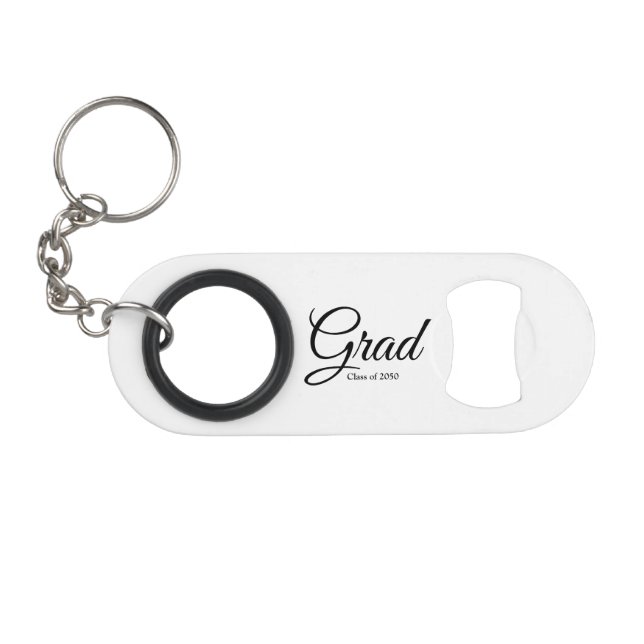 Grad black script class year elegant graduation keychain bottle opener (Front (Horizontal))