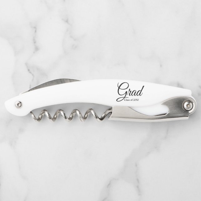 Grad black script class year elegant graduation waiter's corkscrew (Back)