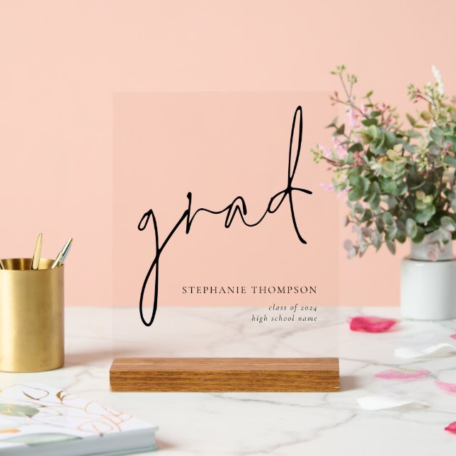 Grad Black Script Graduation Gift Keepsake Acrylic Sign (Wedding)