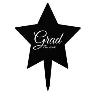 Grad black white custom class year elegant star cake topper