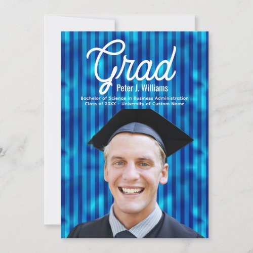Grad Blue Lines Men Personalized Photo Graduation Announcement