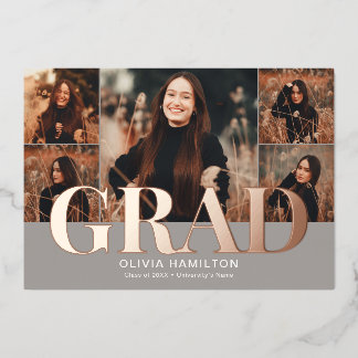 Grad Bold Elegant 6 Photo Ivory Foil Invitation