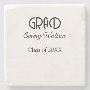 Grad bold letter graduation name class of 20XX sim Stone Coaster