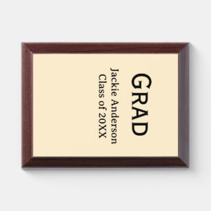 Grad bold letter name class of 20XX yellow pastel Award Plaque