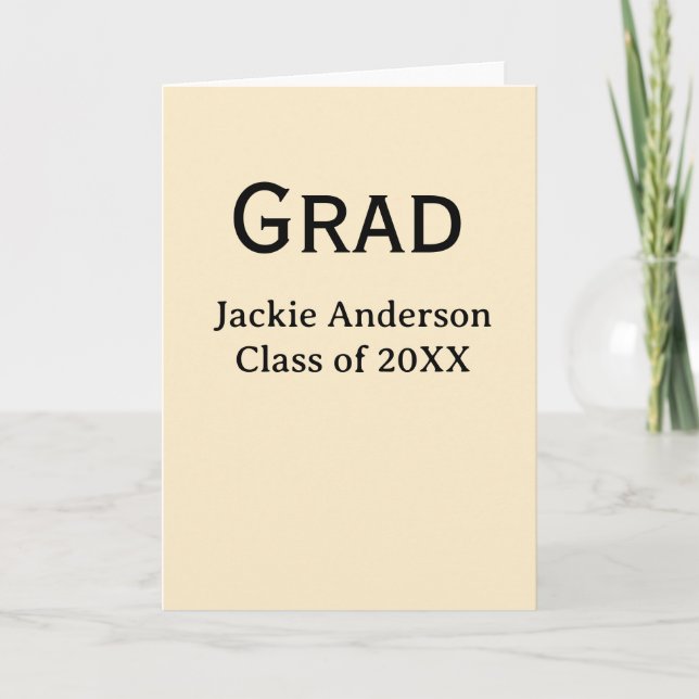 Grad bold letter name class of 20XX yellow pastel  Card (Front)