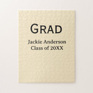 Grad bold letter name class of 20XX yellow pastel Jigsaw Puzzle