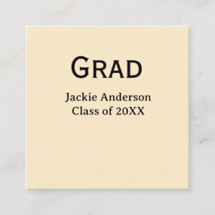 Grad bold letter name class of 20XX yellow pastel  Square Business Card