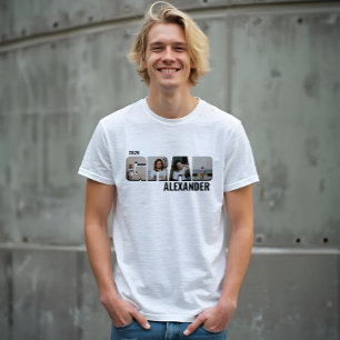 GRAD Bold Type Graduate Four Photos Custom Name Tri-Blend Shirt