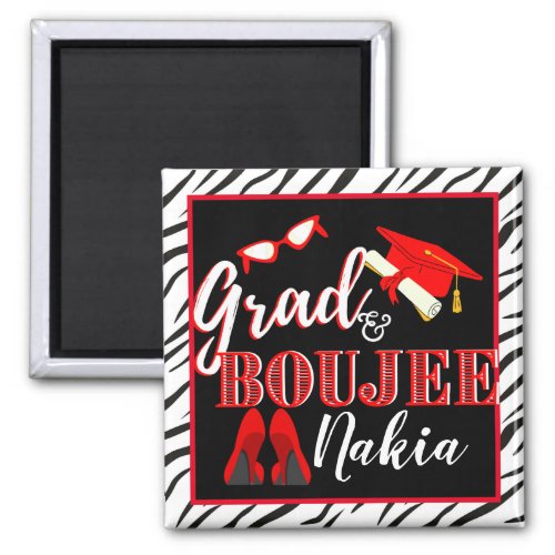 Grad  Boujee Red  Animal Print Graduation Magnet