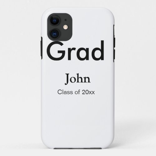grad boy add name congrats date year text iPhone 11 case