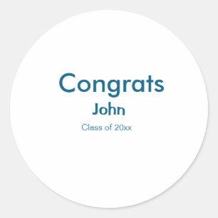 grad boy add name congrats date year text classic round sticker
