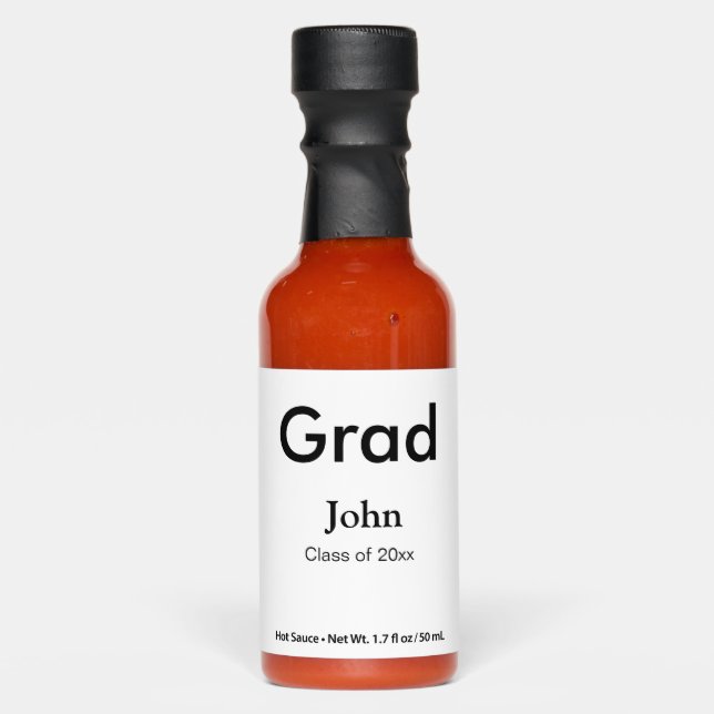 grad boy add name congrats date year text hot sauces (Front)