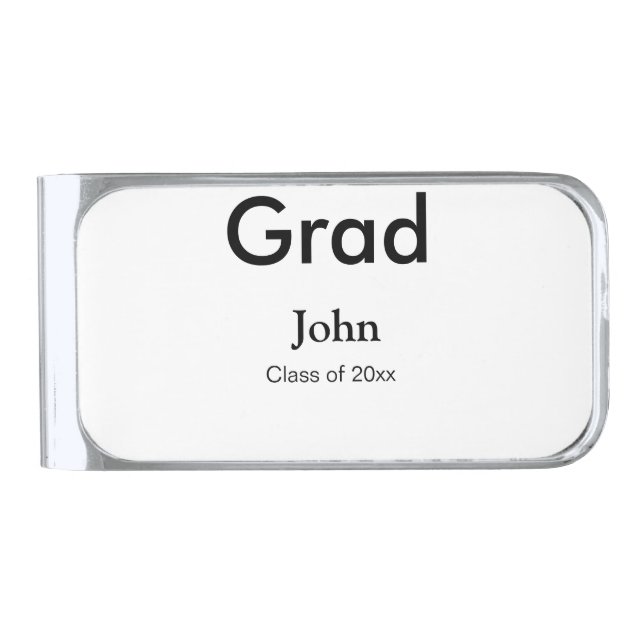 grad boy add name congrats date year text silver finish money clip (Front)