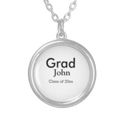 grad boy add name congrats date year text silver plated necklace