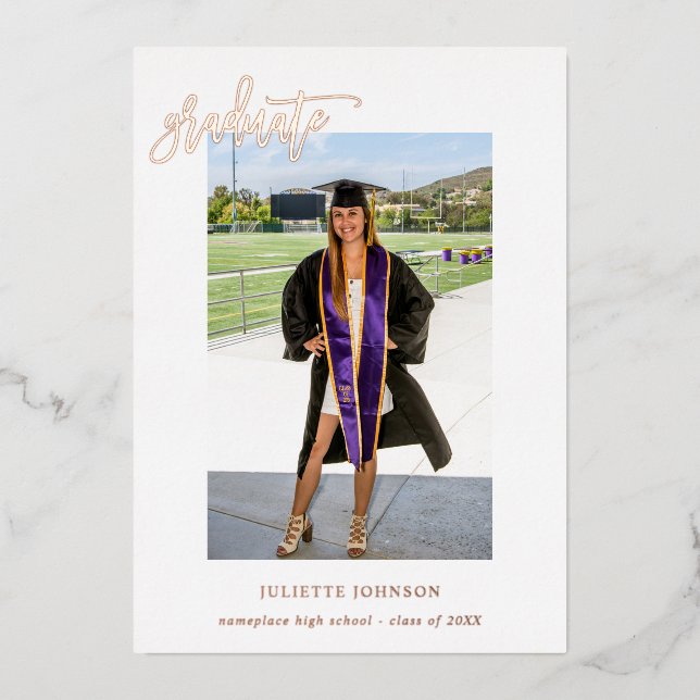 Grad Calligraphy 2v Photo Foil Graduation Announce Foil Invitation (Front)