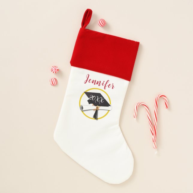Grad Cap and Diploma Graduation Christmas Stocking (Front)