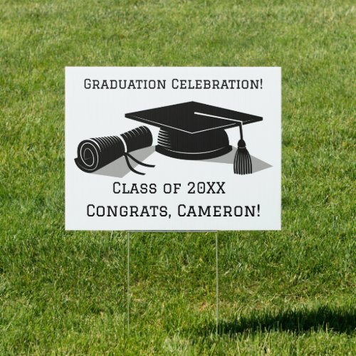 Grad Cap and Diploma Graduation Sign